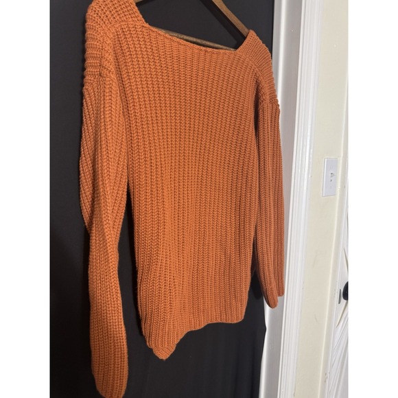 Boohoo burnt‎ orange Wrap Knitted Sweater 14 fall open knit festival pumpkin - Picture 7 of 7